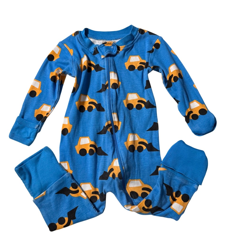 Monica + Andy Boys Construction Truck Blue double Zip Footie Pajamas 6-9 months